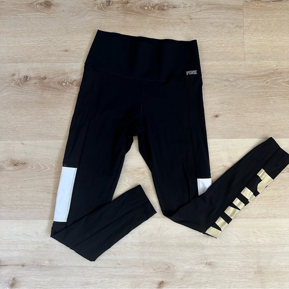 Victoria's Secret Black Leggings with White and Gold Accents
